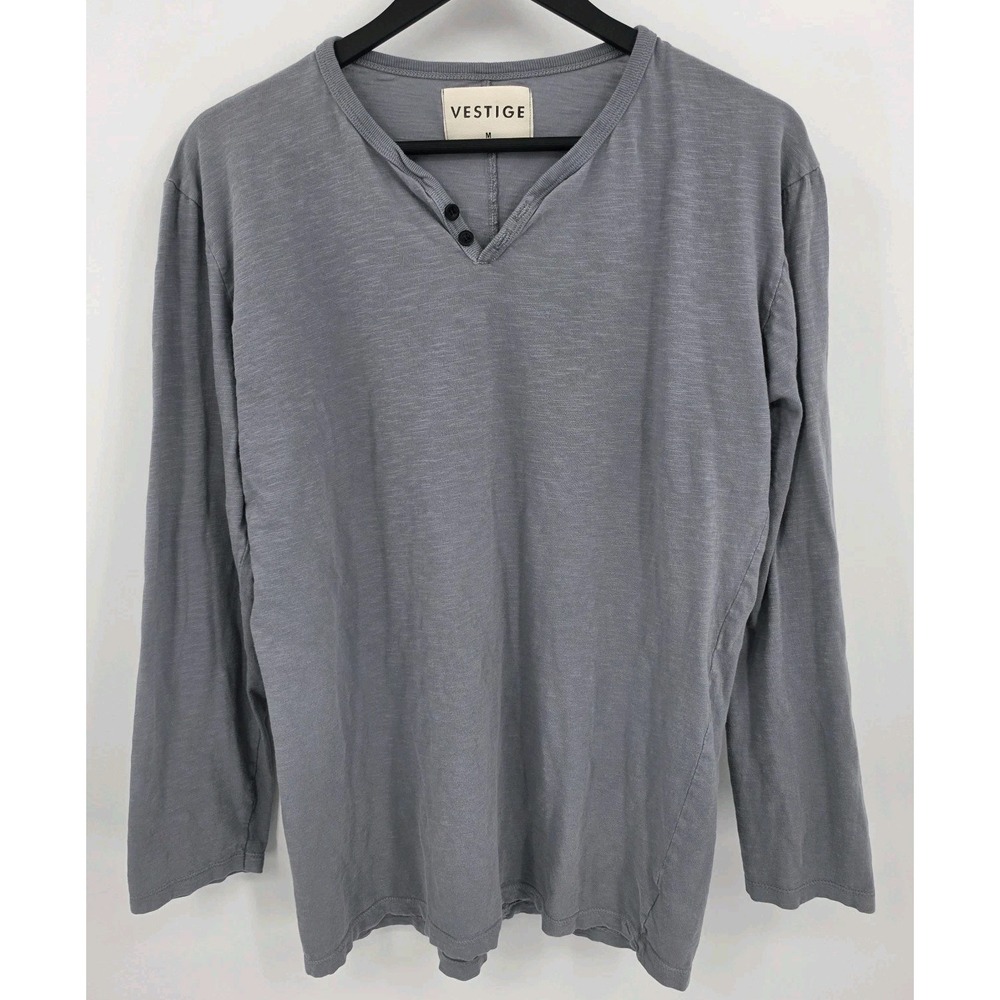 Vestige Slub Knit Long Sleeve Henley Shirt Sz M Gray Mens Organic Cotton Light